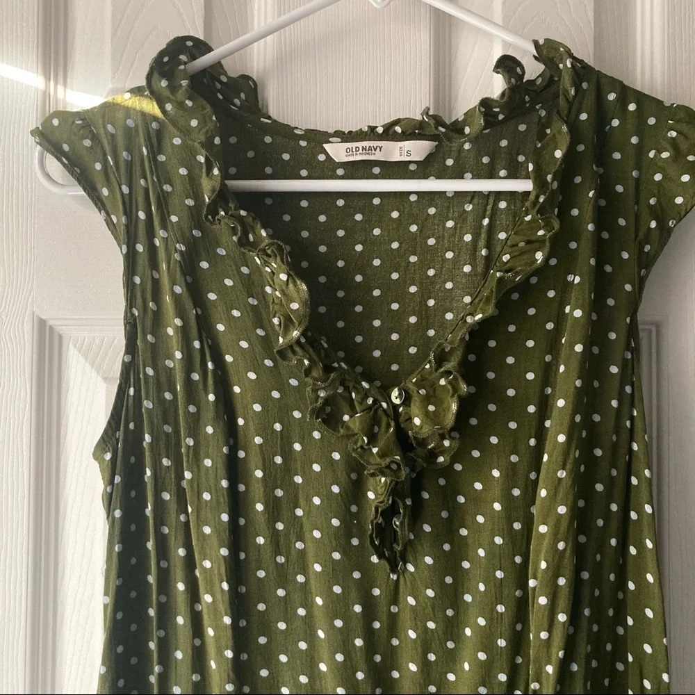 Old Navy Olive Green Polka Dot Dress - Size Small - Picture 3 of 4